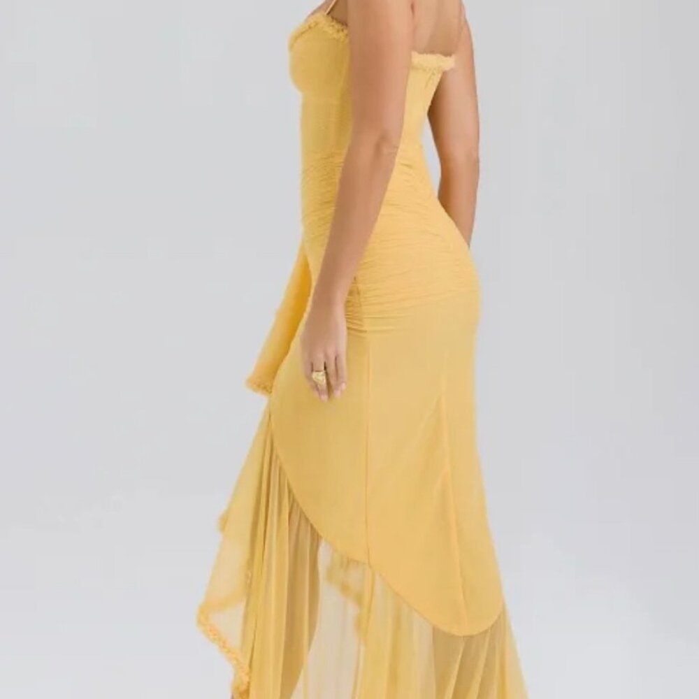 XS - House of CB London Yellow Ruffle Front Gown - Picture 2 of 5